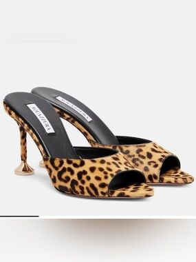 Aquazzura Bisou 85 Animal Print Open-Toe Mules